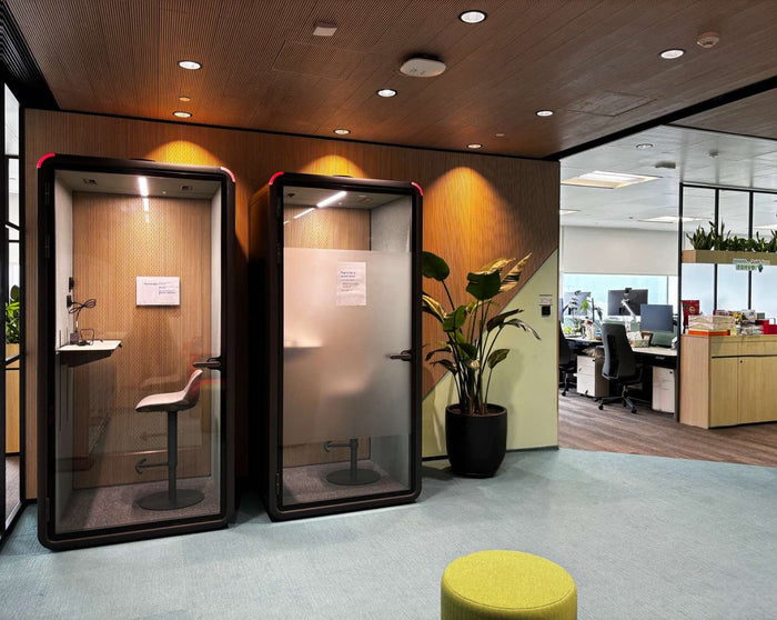 Acoustic booth on an open-plan office floor