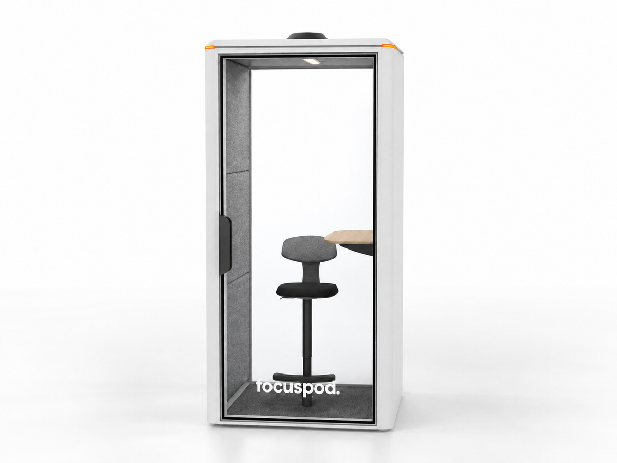 FocusPod Solo – 1 Person Office Phone Booth — White exterior · grey interior